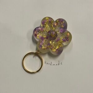 Floral Keychain with Purple and Gold Accents